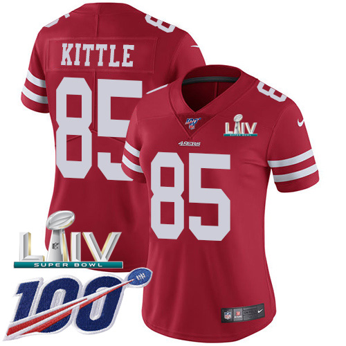 San Francisco 49ers Nike 85 George Kittle Red Super Bowl LIV 2020 Team Color Women Stitched NFL 100th Season Vapor Limited Jersey
